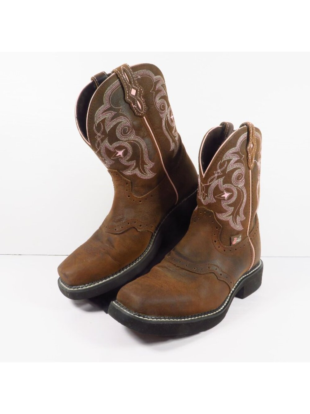 Justin Gypsy Boots Womens Size 8.5 B Brown Pink Western Square Toe Cowboy L9965
